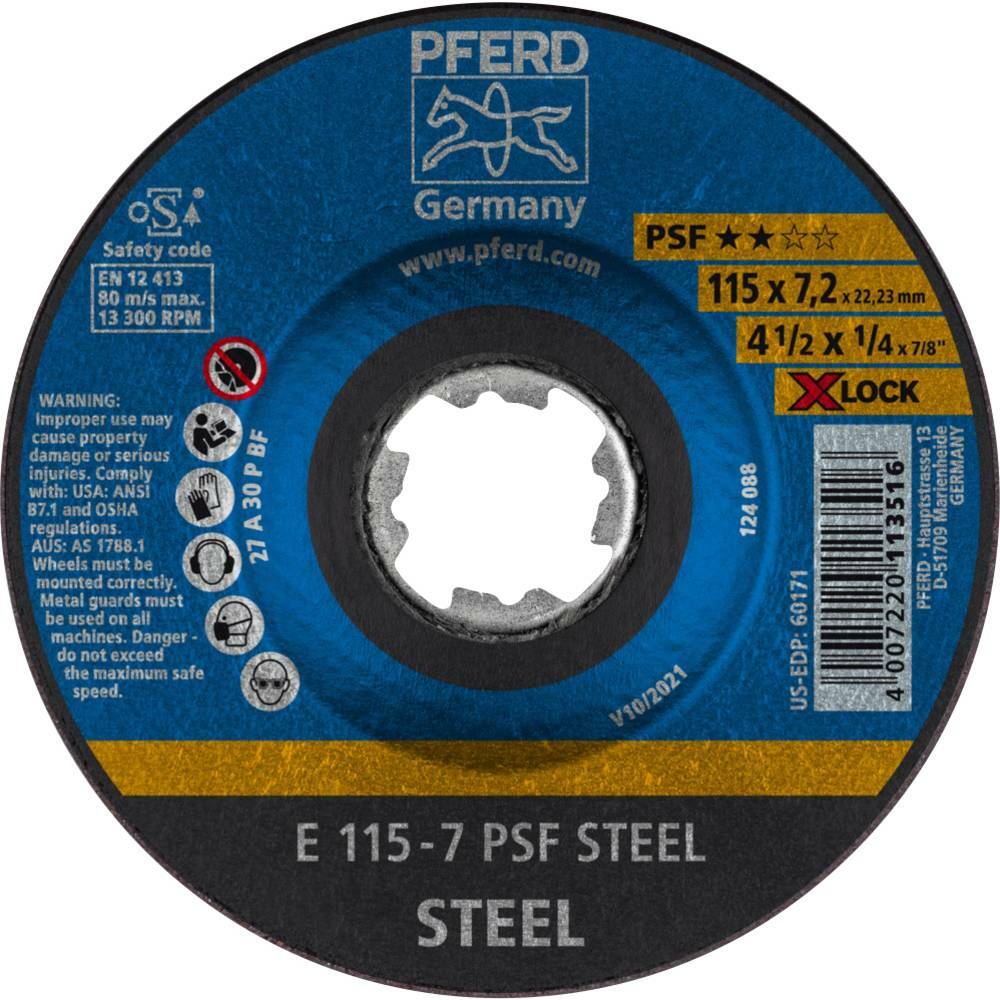 Tarcza do szlifowania metalu 115x7,2x22,23 X-LOCK PSF STEEL wypukła Pferd 62011115 1