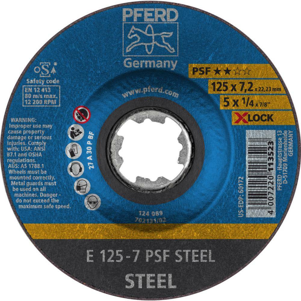Tarcza do szlifowania metalu 125x7,2x22,23 X-LOCK PSF STEEL wypukła Pferd 62011125 1