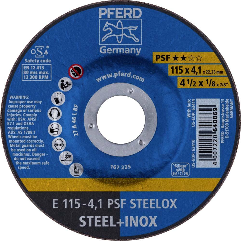 Tarcza do szlifowania metalu 115x4,1x22,23 PSF STEELOX wypukła Pferd 62011531 1