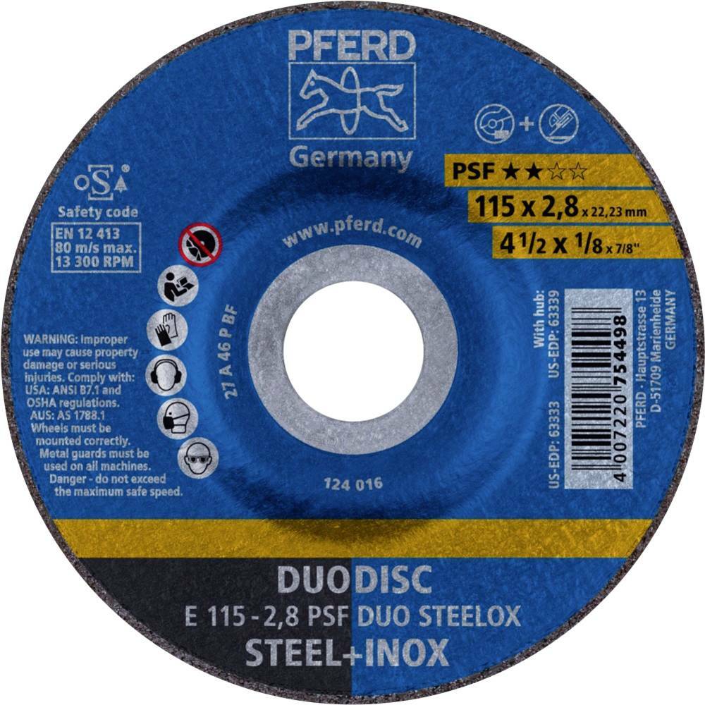 Tarcza do cięcia metalu 115x2,8x22,23 PSF DUO STEELOX wypukła Pferd 62011620 1