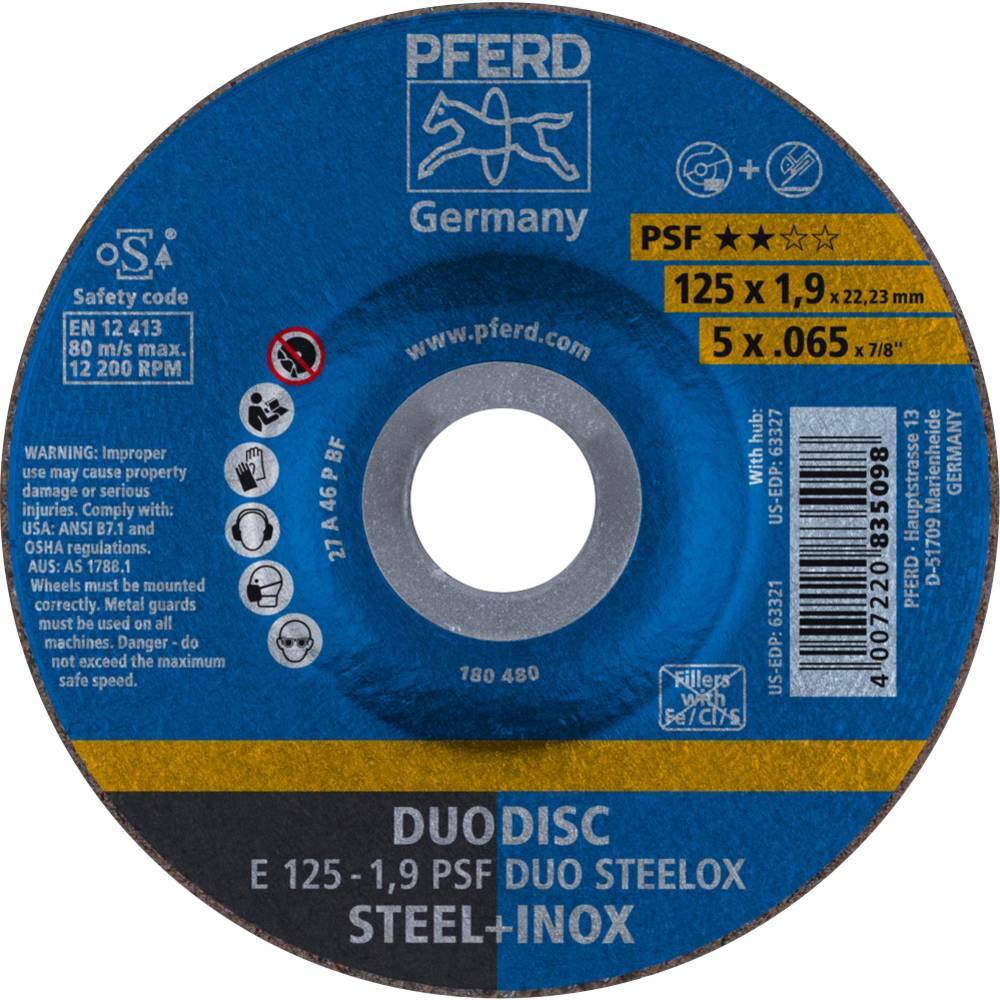 Tarcza do cięcia metalu 125x1,9x22,23 PSF DUO STEELOX wypukła Pferd 62012630 1