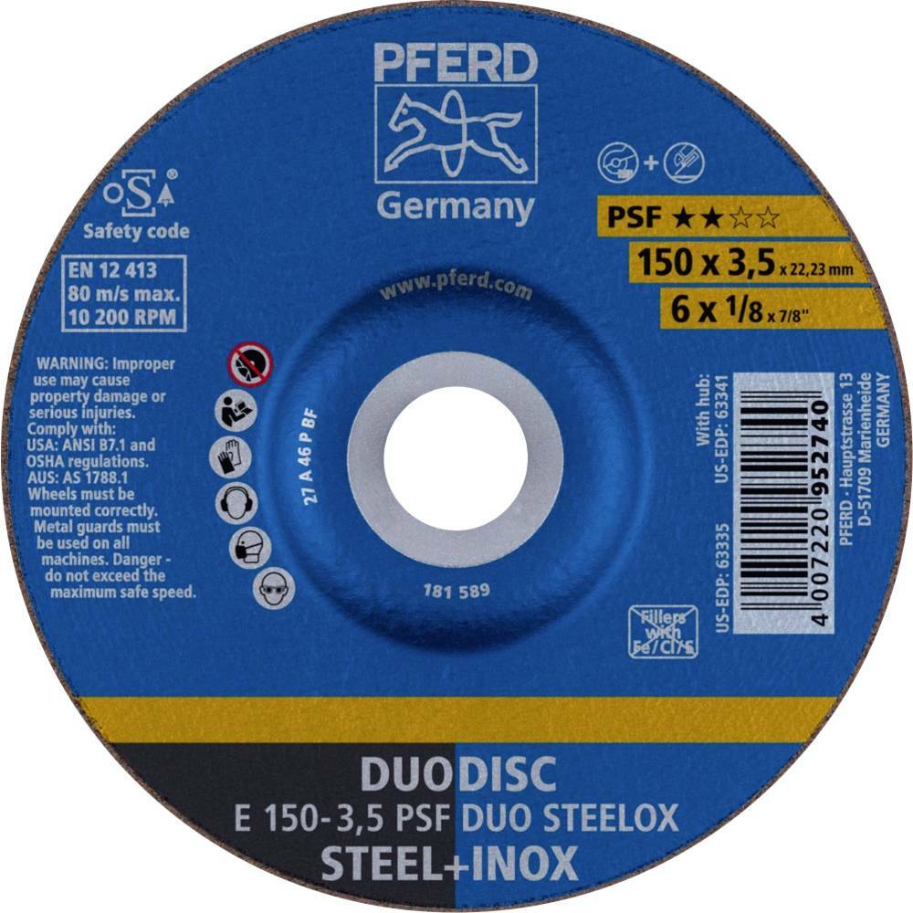 Tarcza do cięcia metalu 150x3,5x22,23 PSF DUO STEELOX wypukła Pferd 62015420 1
