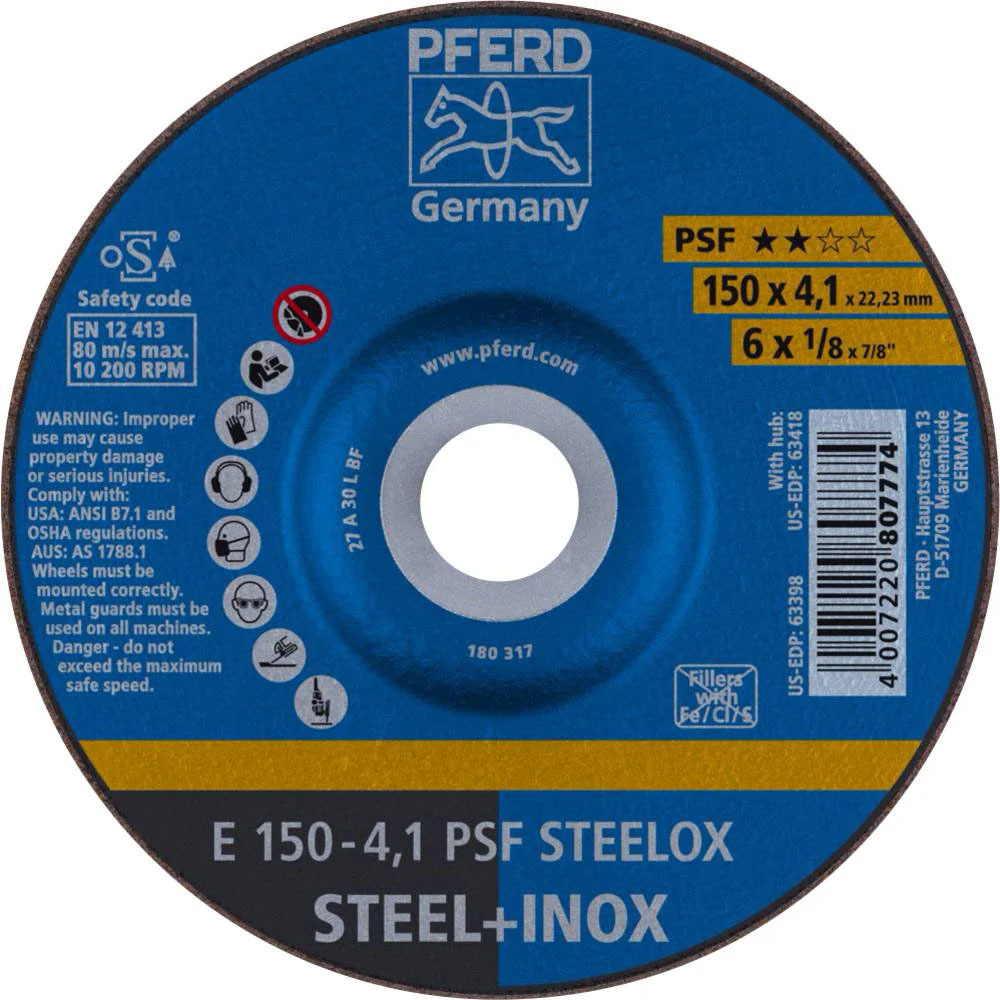 Tarcza do szlifowania metalu 150x4,1x22,23 PSF STEELOX wypukła Pferd 62015520 1