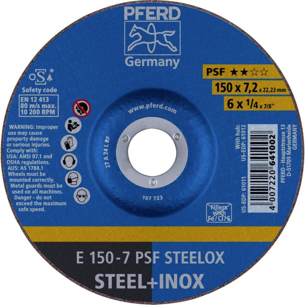 Tarcza do szlifowania metalu 150x7,2x22,23 PSF STEELOX wypukła Pferd 62015640 1
