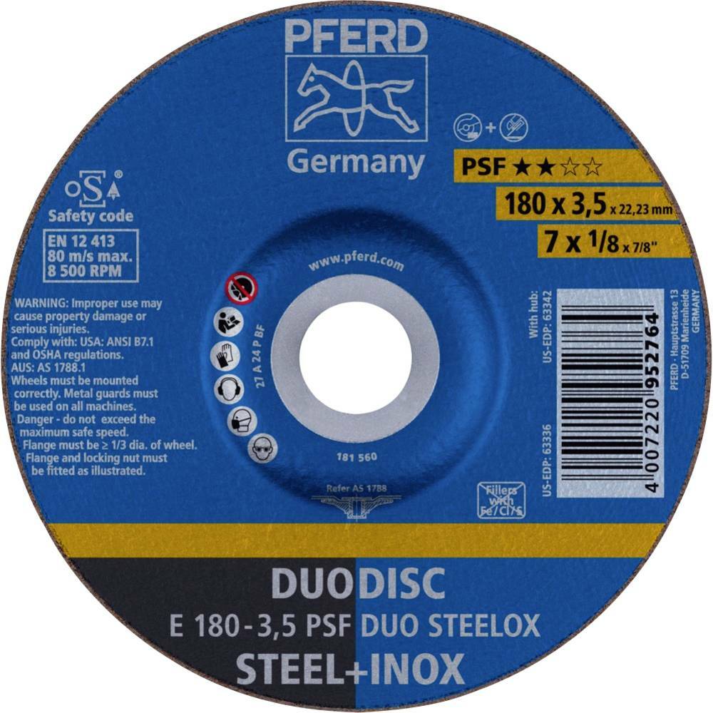 Tarcza do cięcia metalu 180x3,5x22,23 PSF DUO STEELOX wypukła Pferd 62017420 1