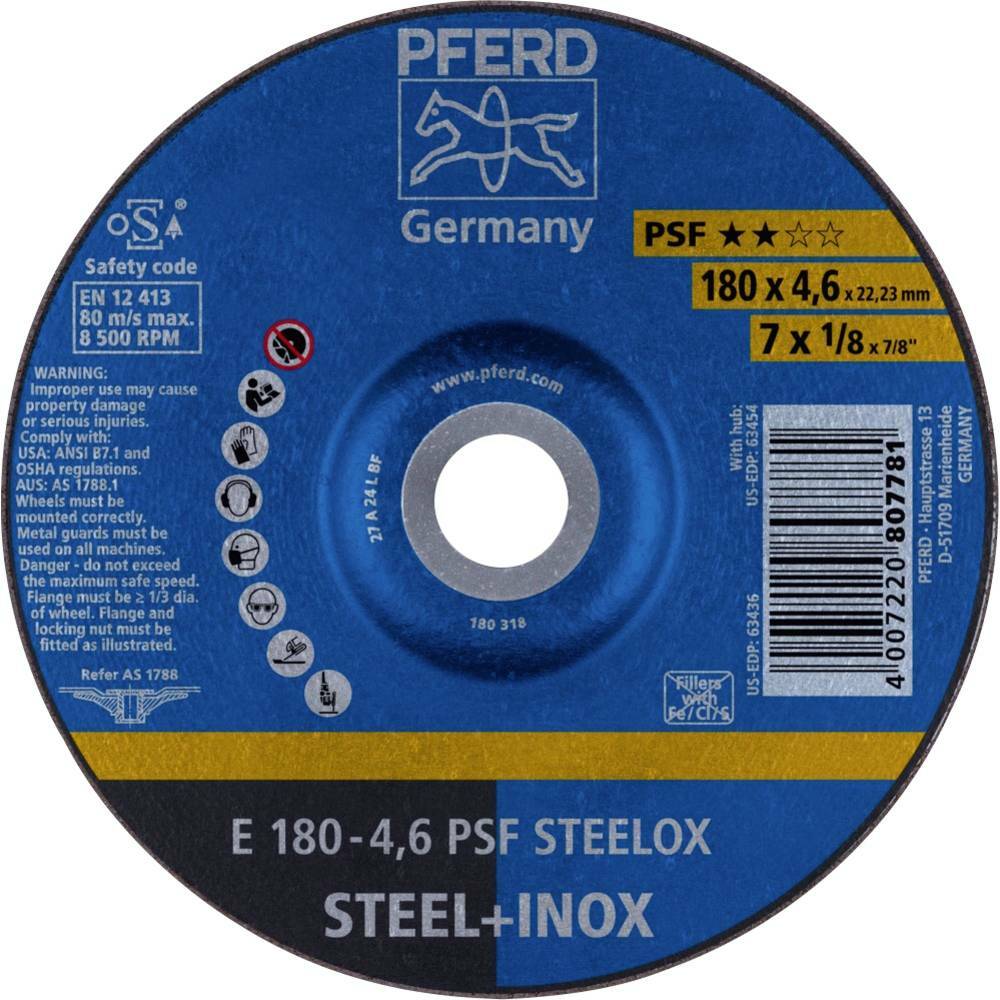 Tarcza do szlifowania metalu 180x4,6x22,23 PSF STEELOX wypukła Pferd 62017520 1