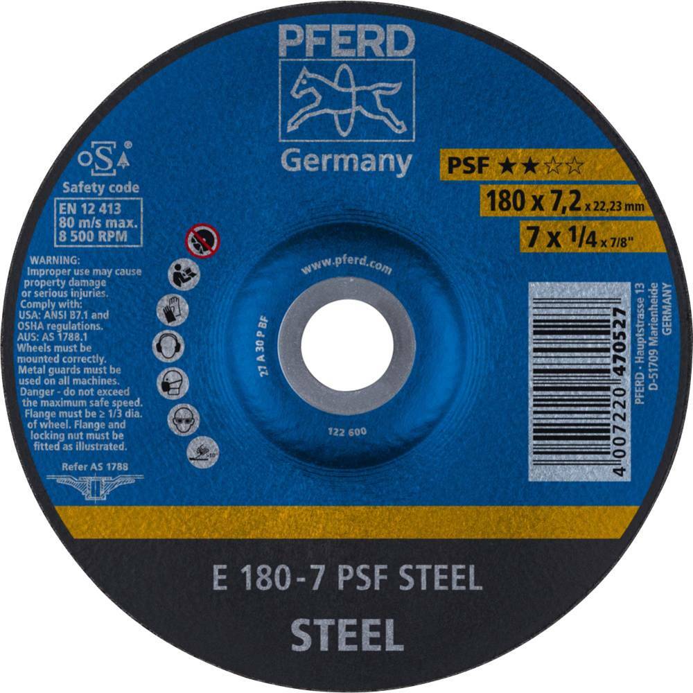 Tarcza do szlifowania metalu 180x7,2x22,23 PSF STEEL wypukła Pferd 62017634 1