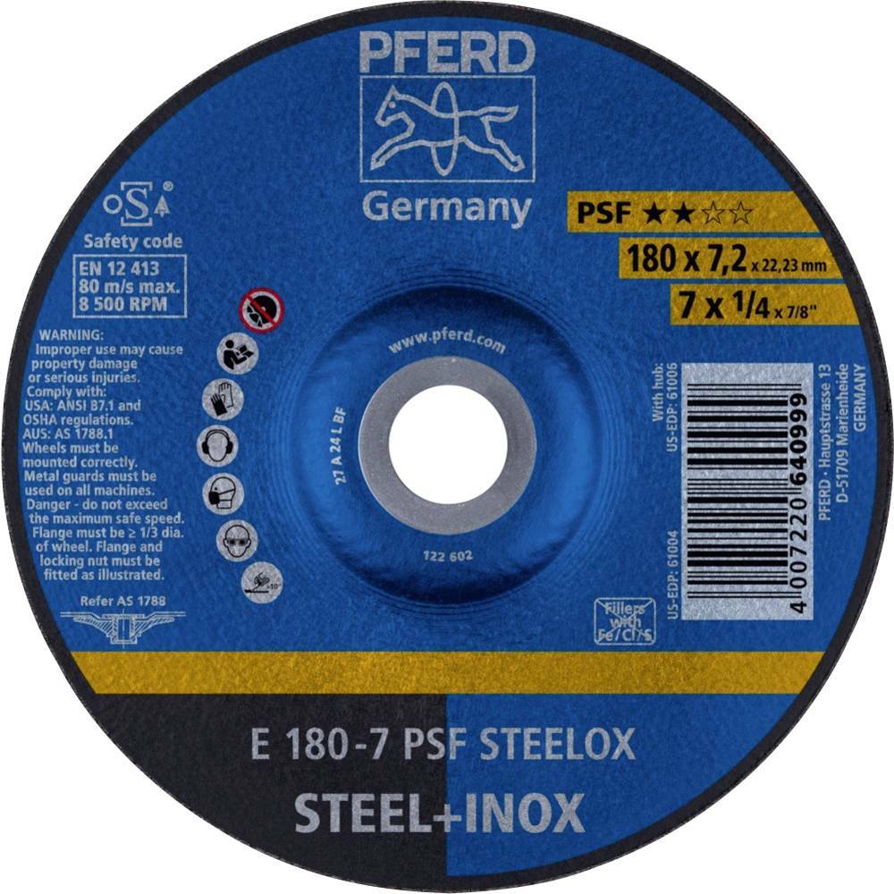 Tarcza do szlifowania metalu 180x7,2x22,23 PSF STEELOX wypukła Pferd 62017640 1