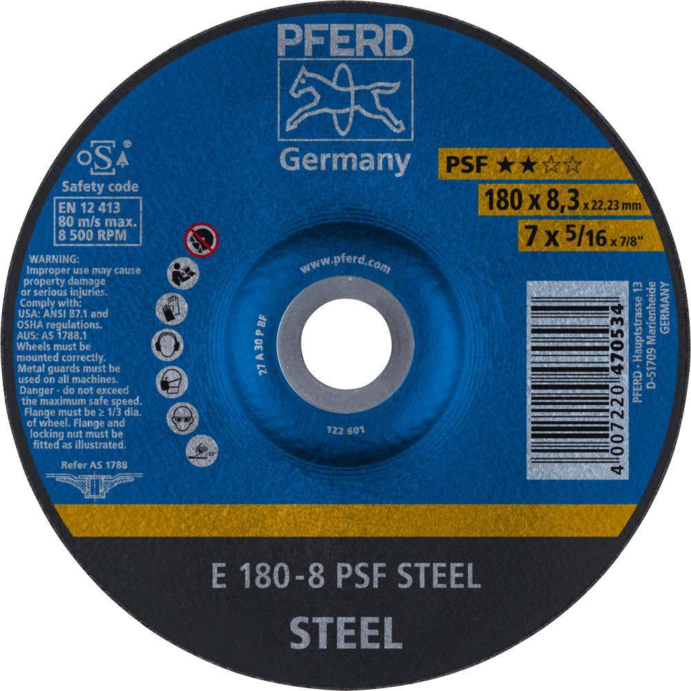 Tarcza do szlifowania metalu 180x8,3x22,23 PSF STEEL wypukła Pferd 62017834 1
