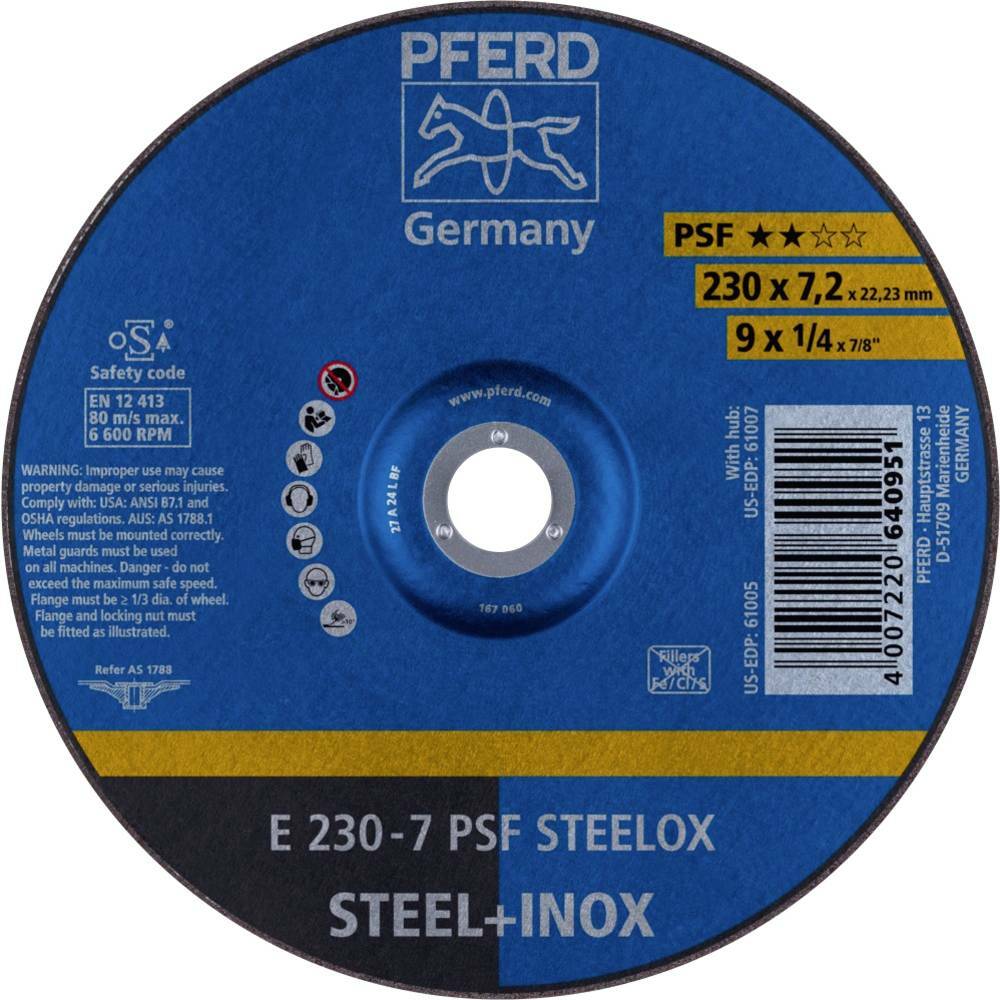 Tarcza do szlifowania metalu 230x7,2x22,23 PSF STEELOX wypukła Pferd 62023640 1