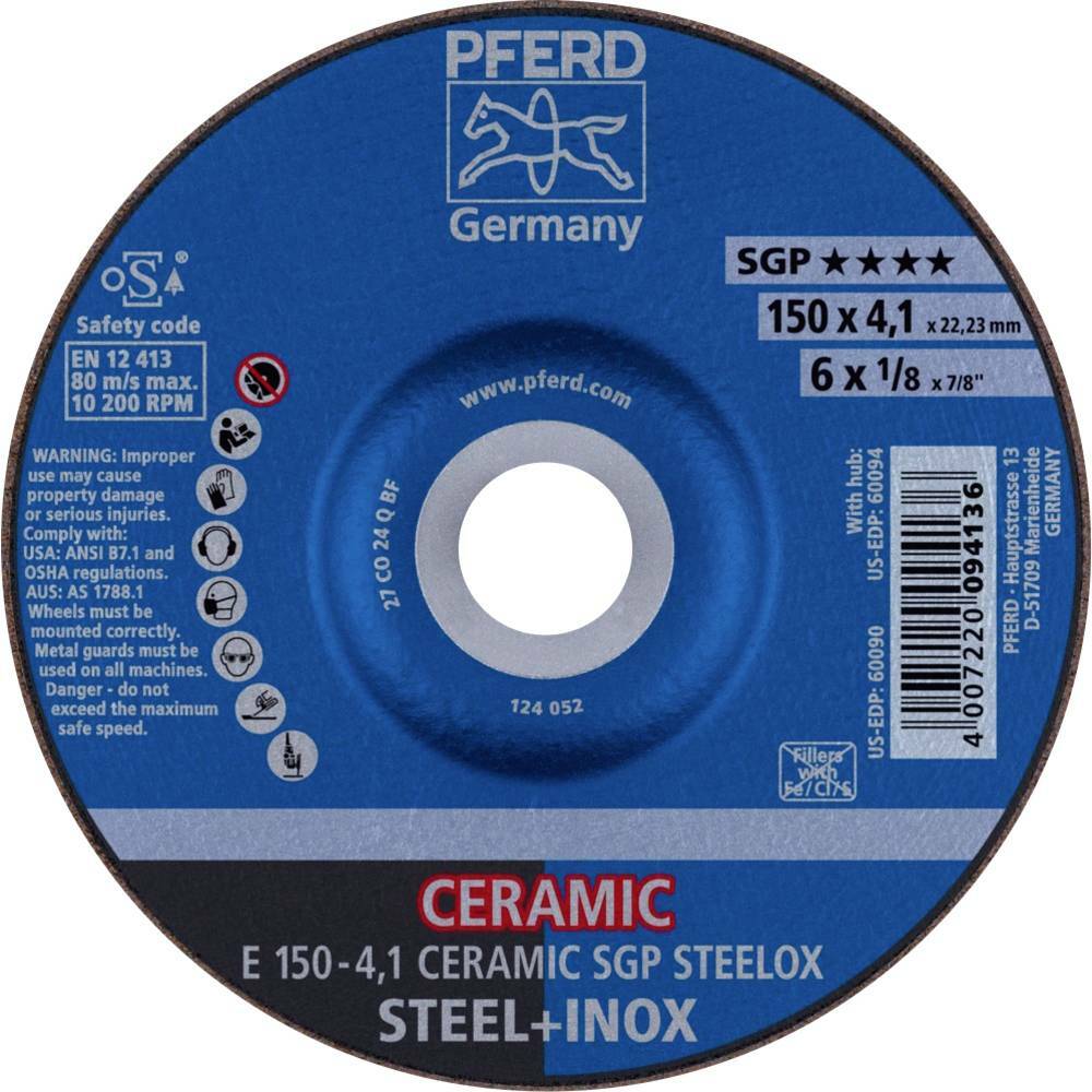 Tarcza do szlifowania metalu 150x4,1x22,23 CERAMIC SGP STEELOX wypukła Pferd 62100150 1