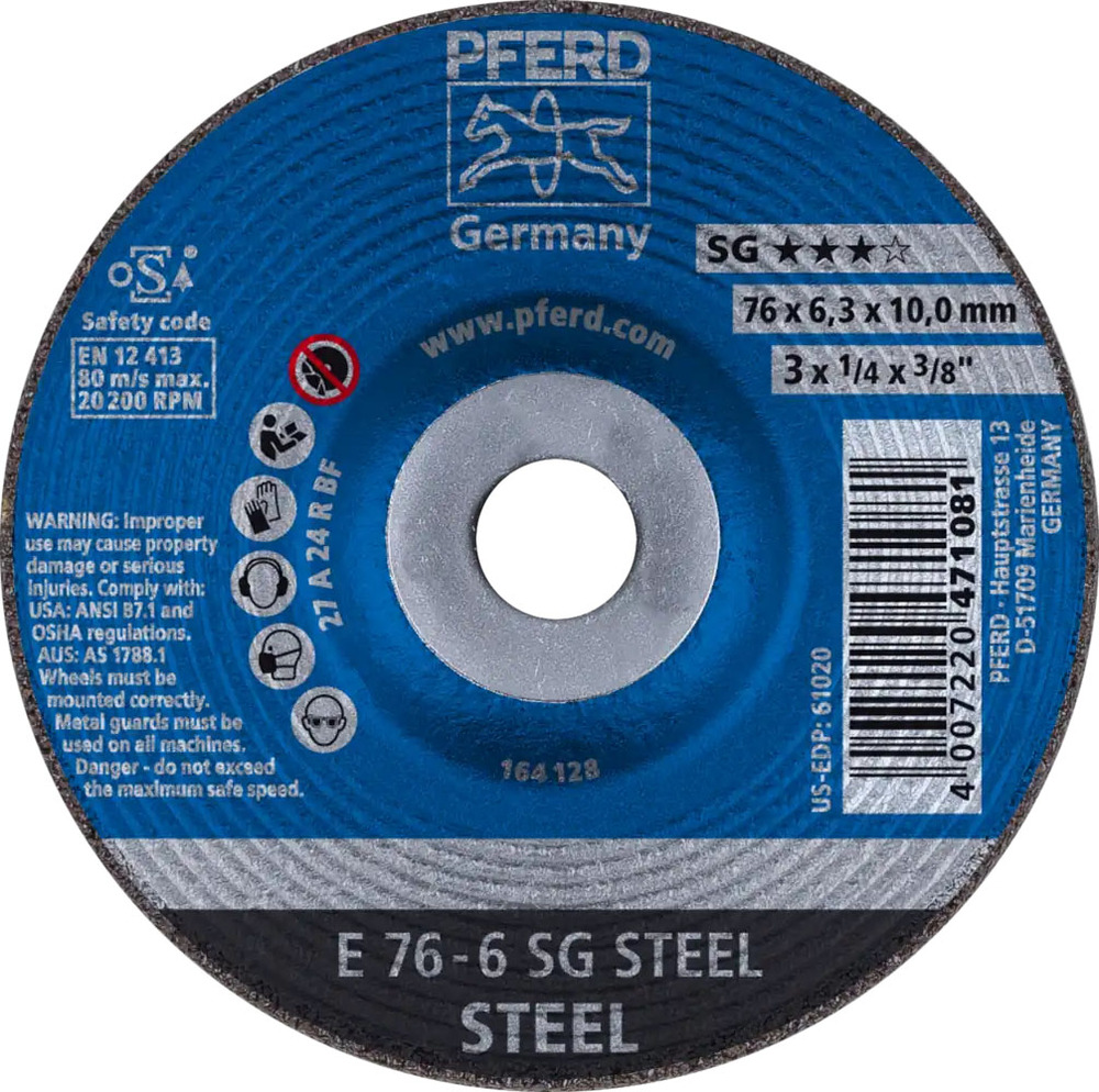 Tarcza do szlifowania metalu 76x6,3x10 SG STEEL wypukła Pferd 62208626 1