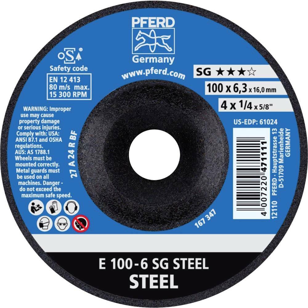 Tarcza do szlifowania metalu 100x6,3x16 SG STEEL wypukła Pferd 62210626 1