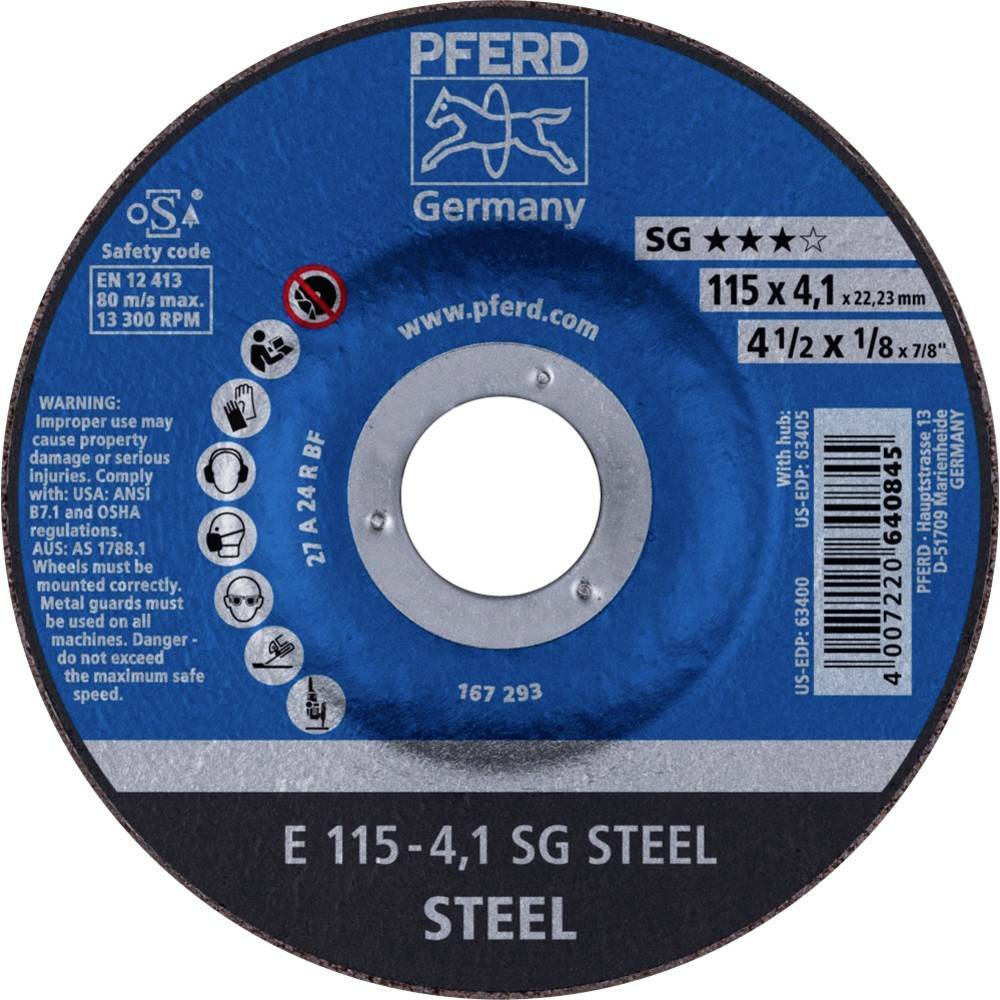 Tarcza do szlifowania metalu 115x4,1x22,23 SG STEEL wypukła Pferd 62211436 1