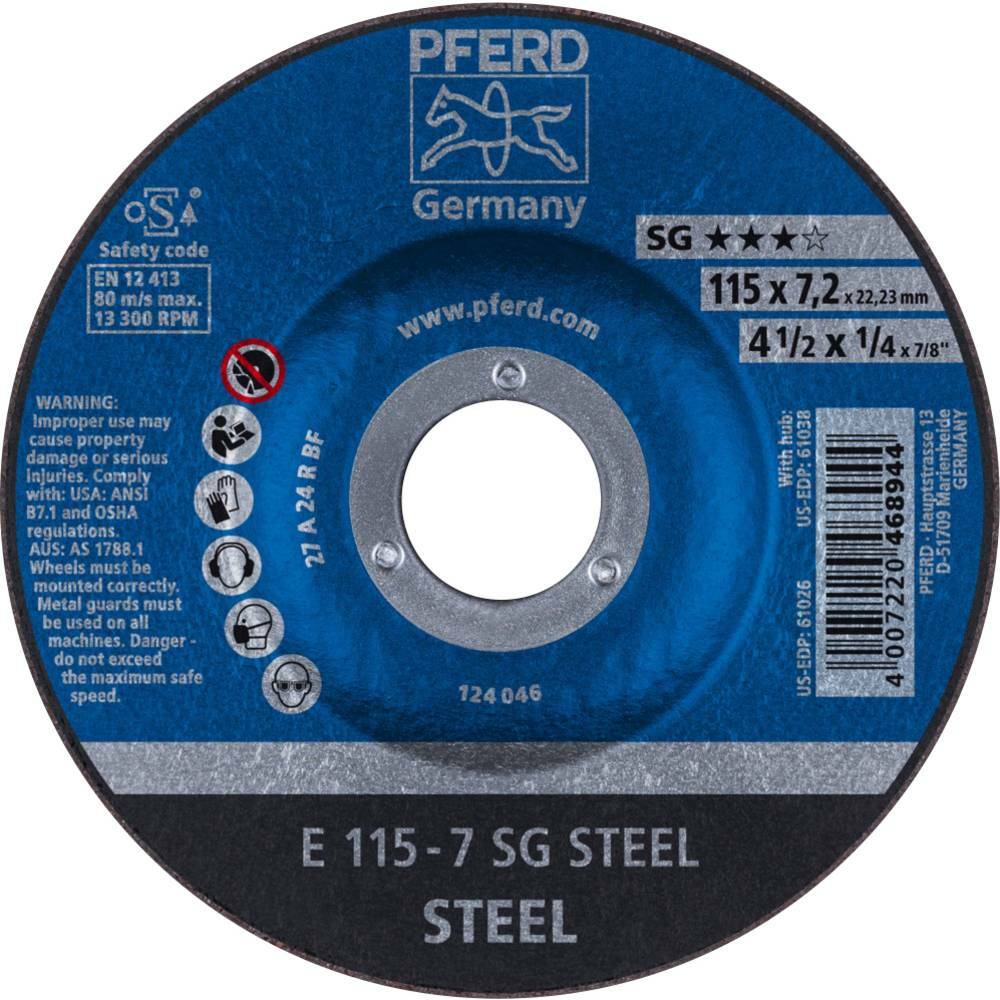 Tarcza do szlifowania metalu 115x7,2x22,23 SG STEEL wypukła Pferd 62211626 1