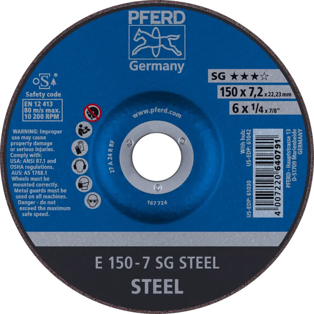 Tarcza do szlifowania metalu 150x7,2x22,23 SG STEEL wypukła Pferd 62215726 1