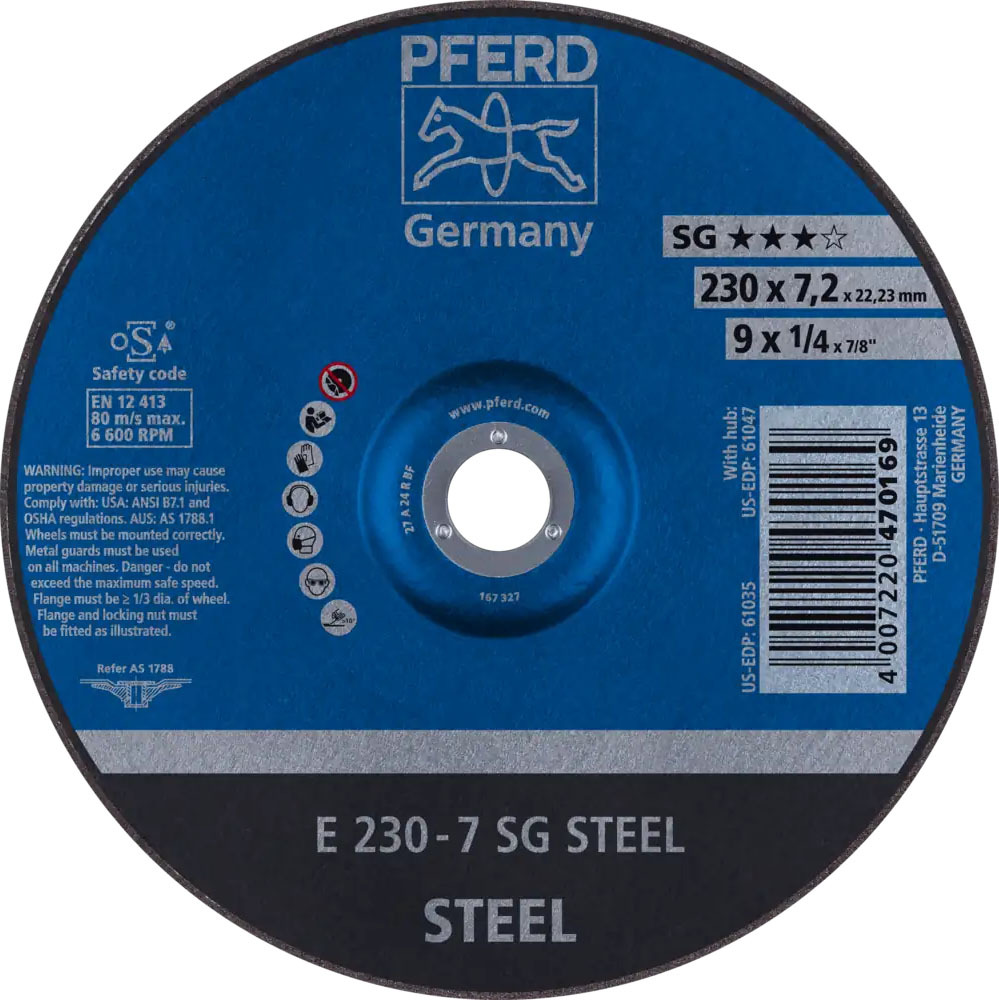 Tarcza do szlifowania metalu 230x7,2x22,23 SG STEEL wypukła Pferd 62223626 1