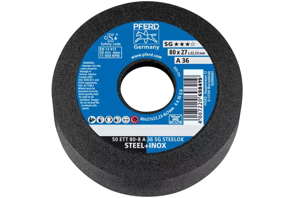 Ściernica garnkowa ETT 80 × 8x22,23 mm A36 linia wydajna SG STEELOX do stali/stali nierdzewnej 1