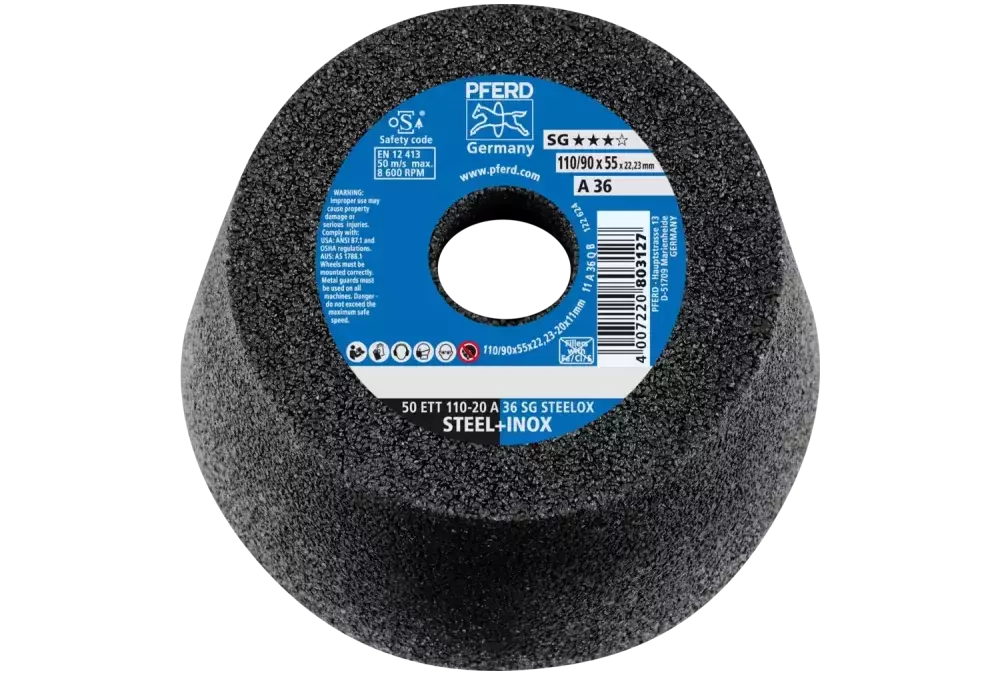 Ściernica garnkowa ETT 110 × 20 × 22,23 mm A36 linia wydajna SG STEELOX do stali/stali nierdzewnej 1
