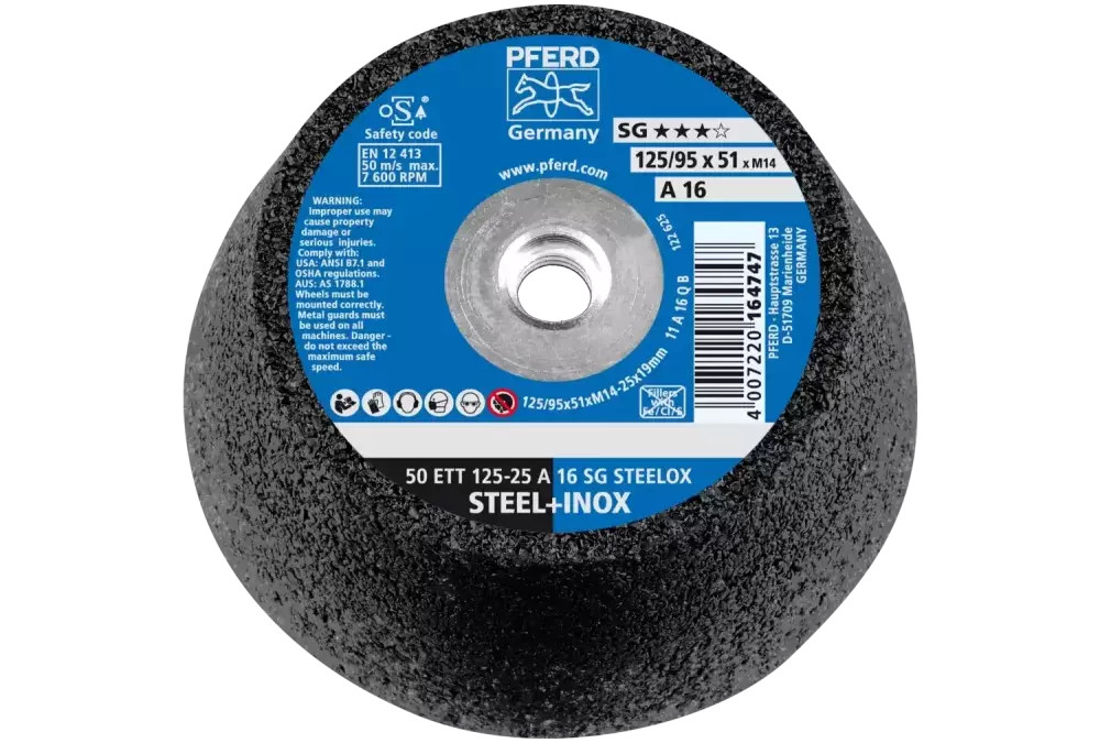 Ściernica garnkowa ETT 125 × 25 mm M14 linia wydajna SG STEELOX do stali/stali nierdzewnej 1