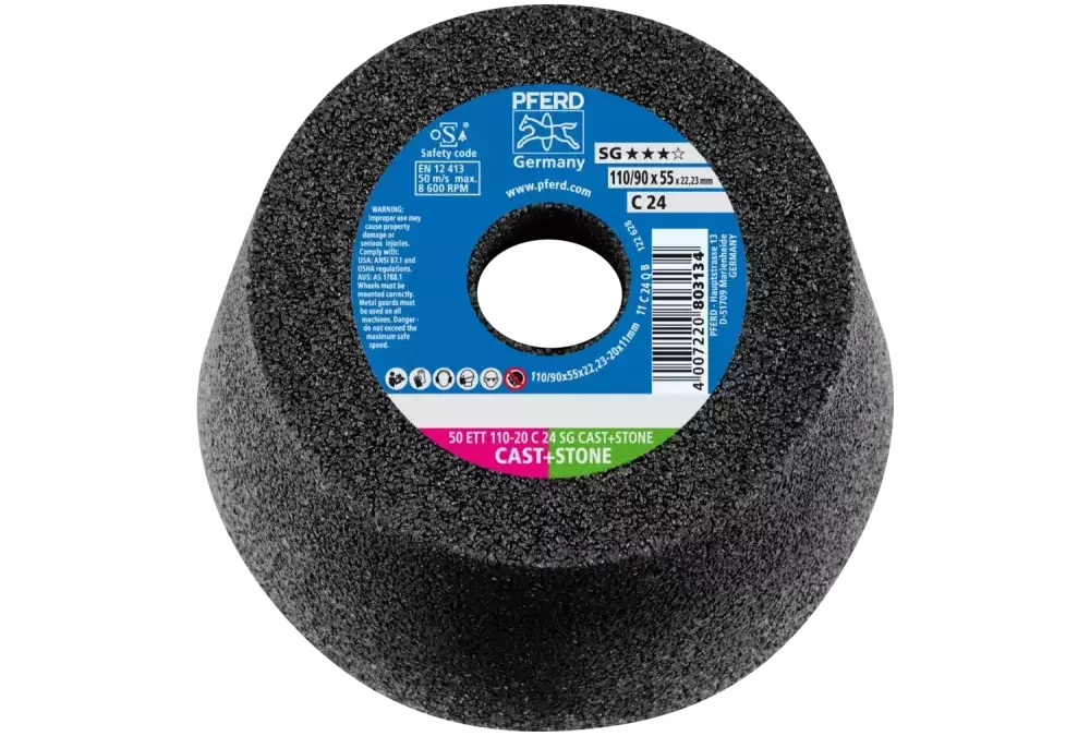 Ściernica garnkowa ETT 110 × 20 × 22,23 mm C24 linia wydajna SG CAST+STONE do żeliwa/kamienia 1