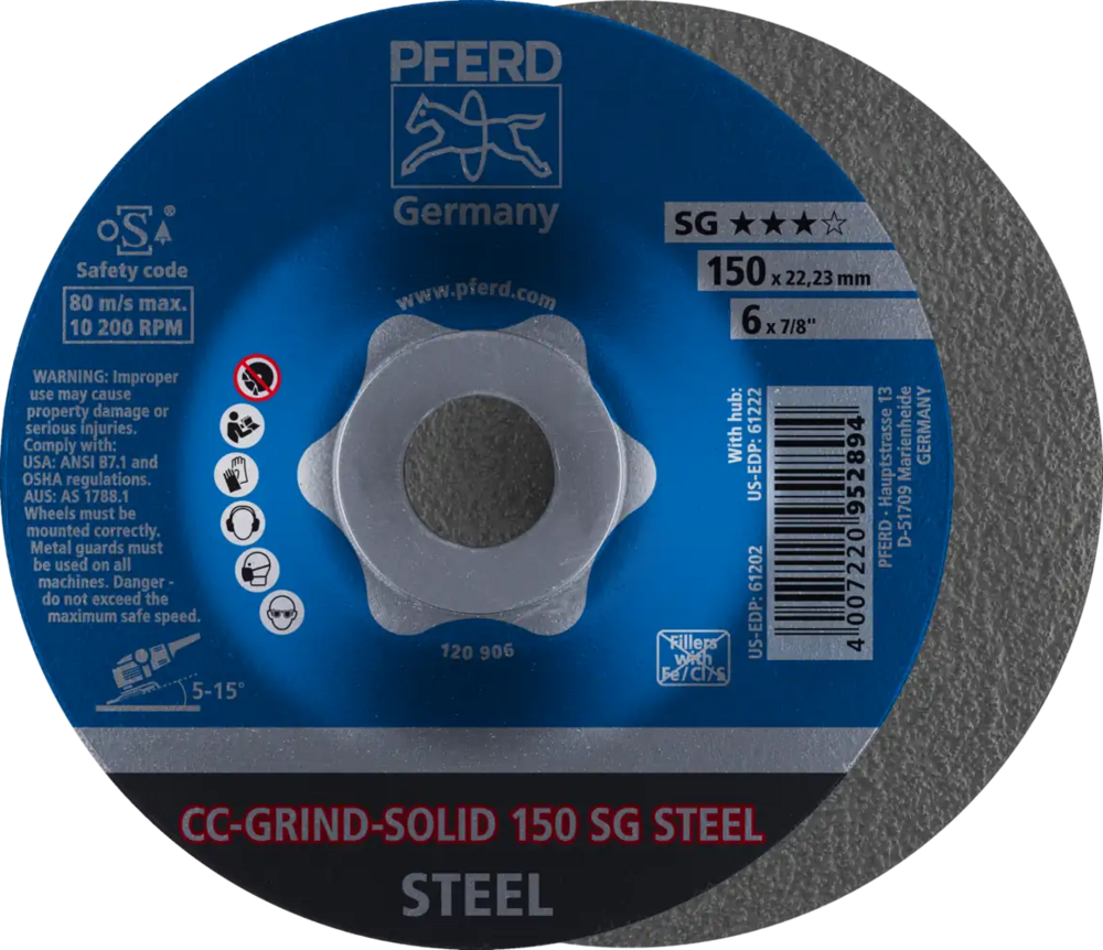 Tarcza do szlifowania metalu 150x22,23 CC-GRIND SOLID SG STEEL wypukła Pferd 64185150 1