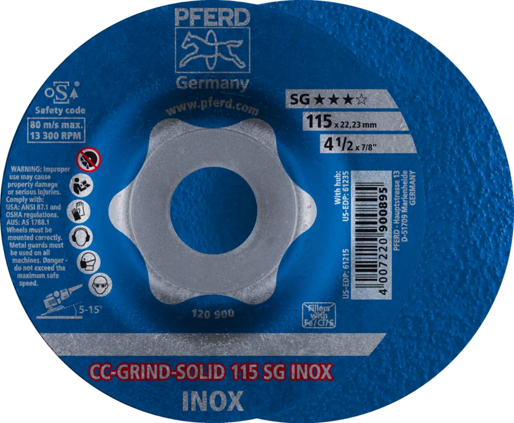 Tarcza do szlifowania metalu 115x22,23 CC-GRIND SOLID SG INOX wypukła Pferd 64186115 1