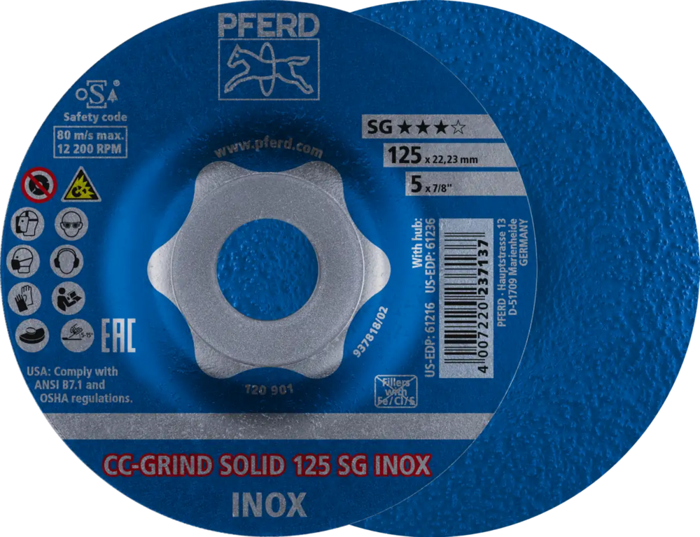 Tarcza do szlifowania metalu 125x22,23 CC-GRIND SOLID SG INOX wypukła Pferd 64186125 1