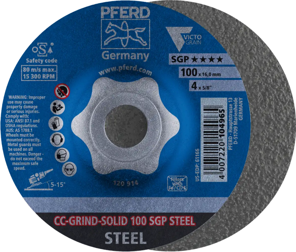 Tarcza do szlifowania metalu 100x16 CC-GRIND SOLID SGP STEEL wypukła Pferd 64187100 1