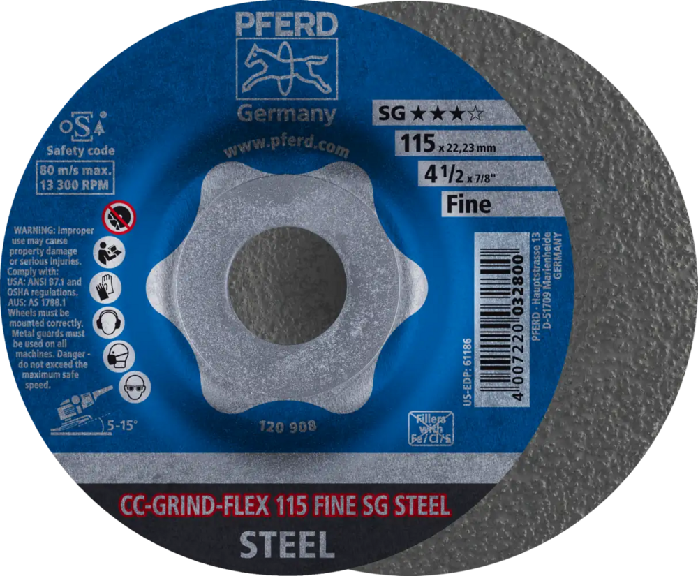 Tarcza do szlifowania metalu 115x22,23 CC-GRIND FLEX SG STEEL wypukła Pferd 64187115 1