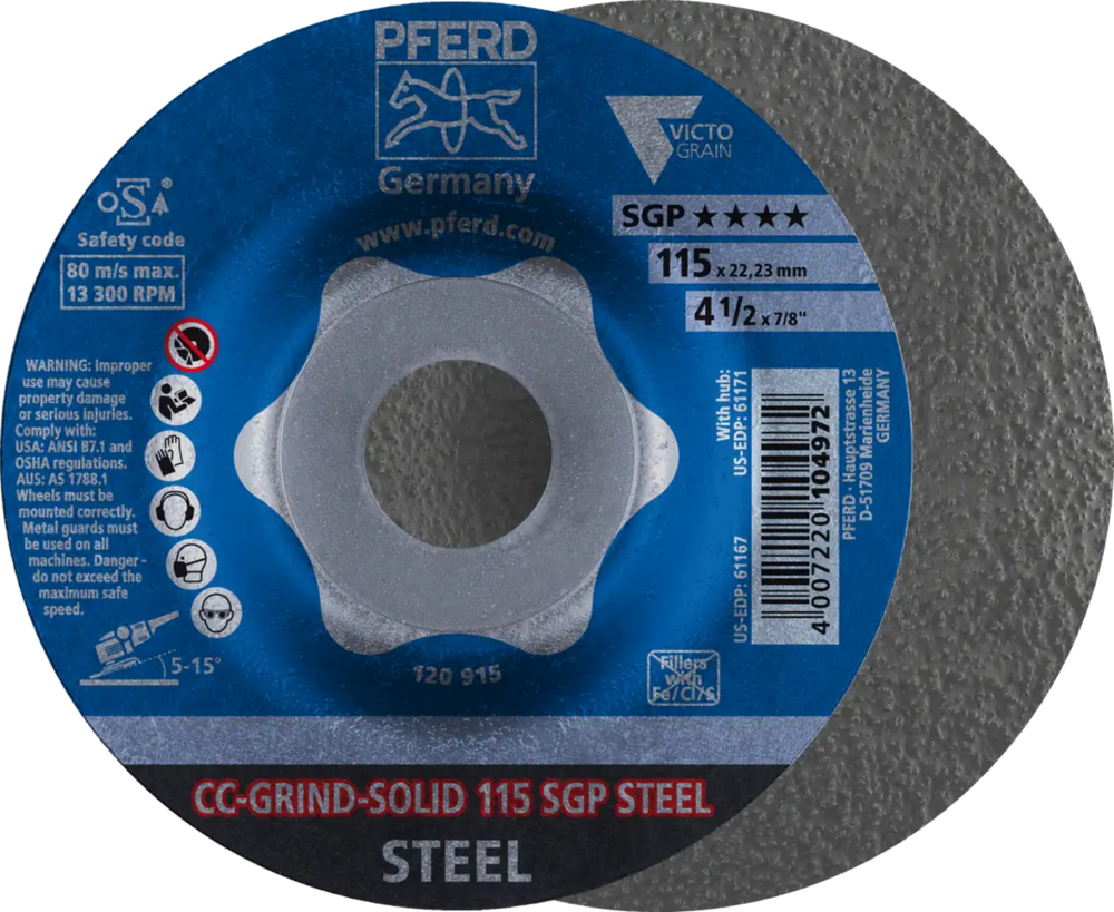 Tarcza do szlifowania metalu 115x22,23 CC-GRIND SOLID SGP STEEL wypukła Pferd 64187116 1