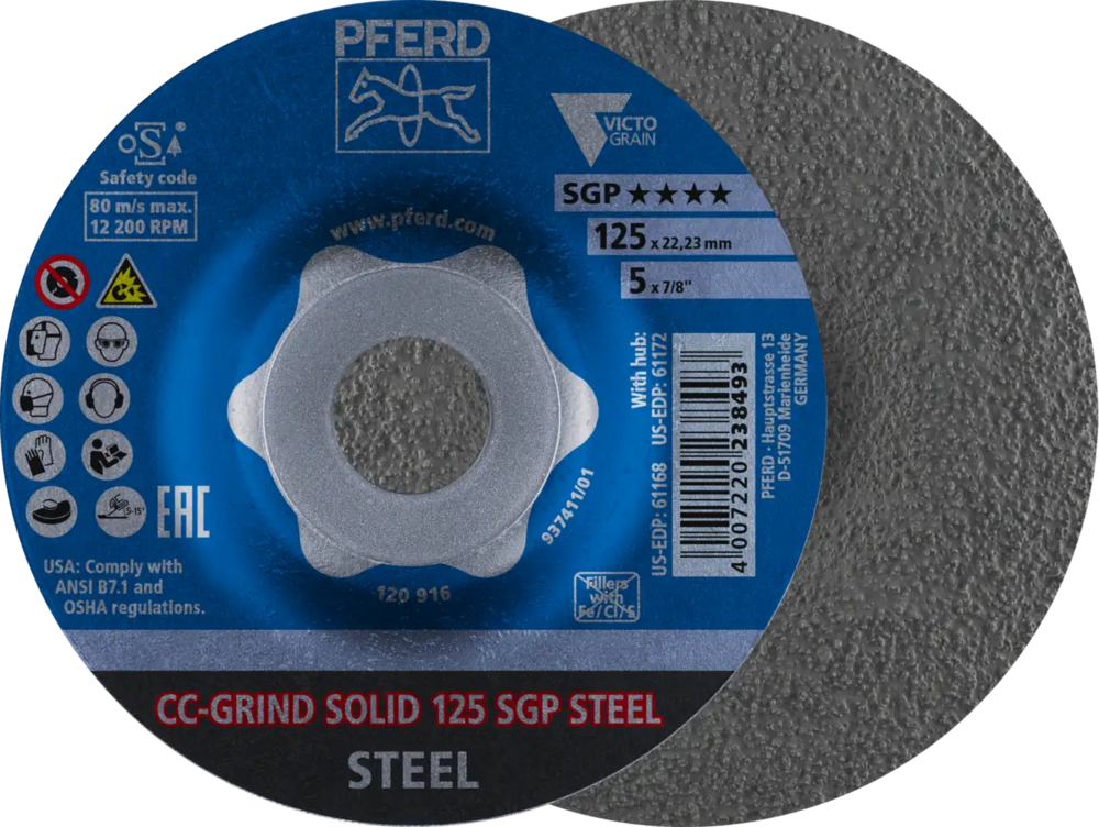 Tarcza do szlifowania metalu 125x22,23 CC-GRIND SOLID SGP STEEL wypukła Pferd 64187126 1