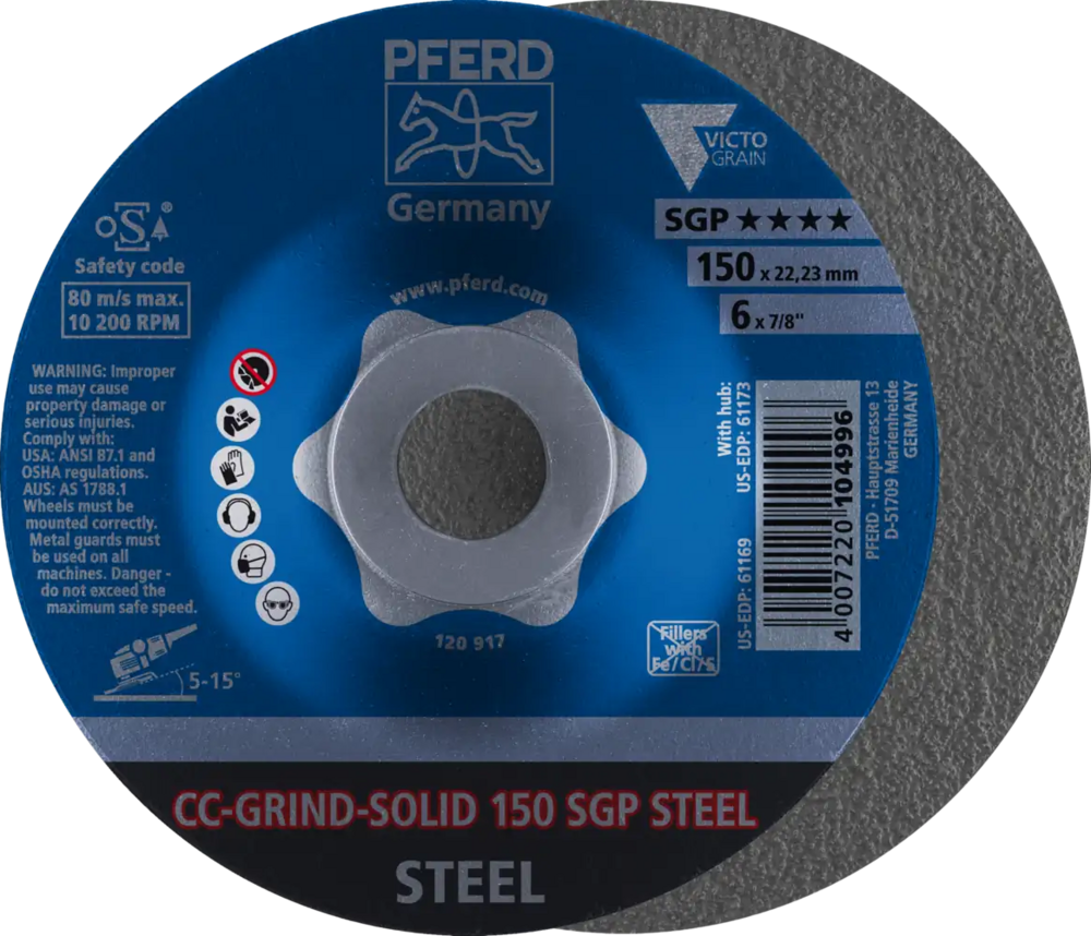 Tarcza do szlifowania metalu 150x22,23 CC-GRIND SOLID SGP STEEL wypukła Pferd 64187150 1