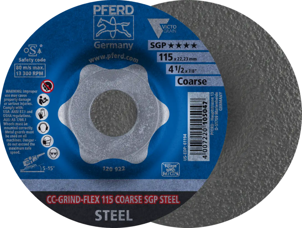 Tarcza do szlifowania metalu 115x22,23 CC-GRIND FLEX SGP STEEL wypukła Pferd 64188116 1