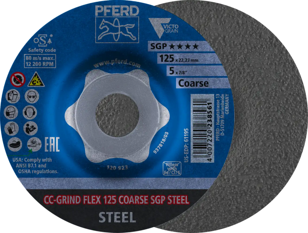 Tarcza do szlifowania metalu 125x22,23 CC-GRIND FLEX SGP STEEL wypukła Pferd 64188126 1