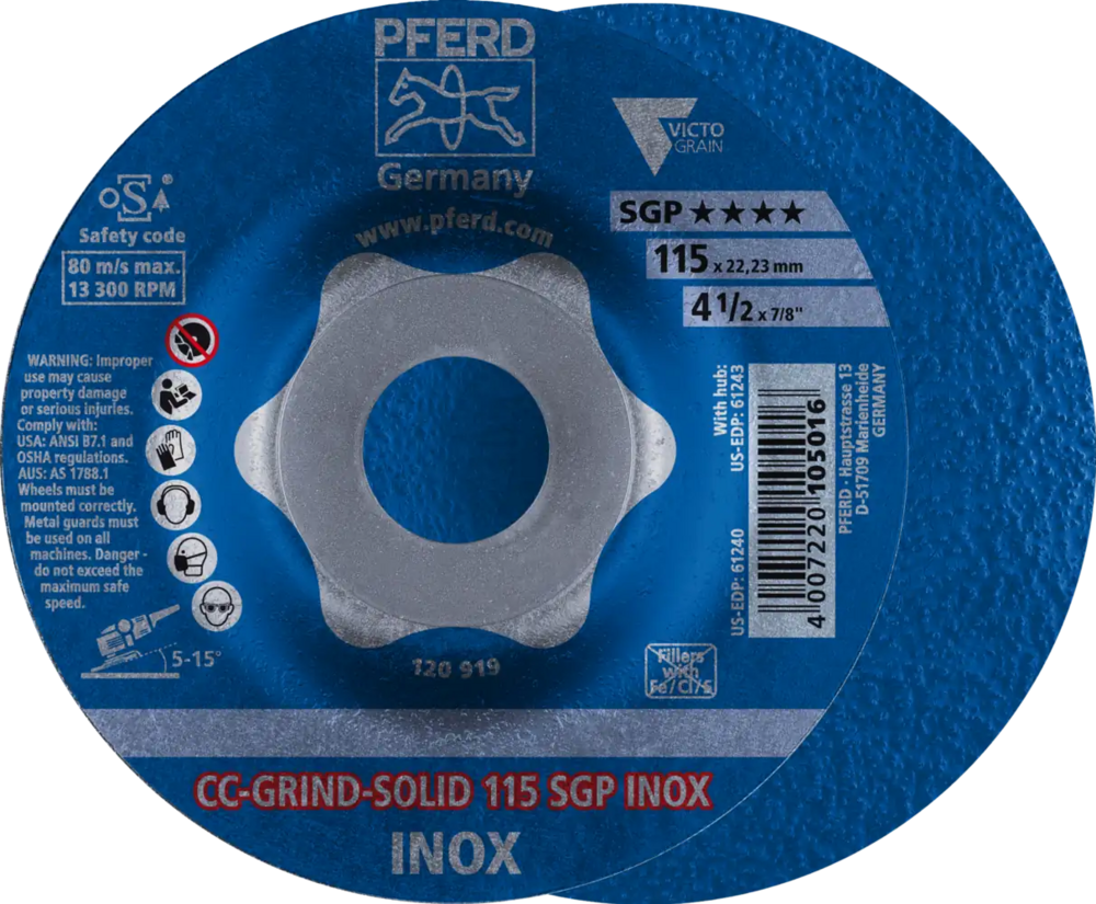 Tarcza do szlifowania metalu 115x22,23 CC-GRIND SOLID SGP INOX wypukła Pferd 64189115 1