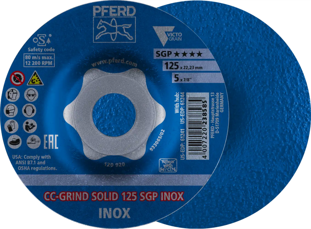 Tarcza do szlifowania metalu 125x22,23 CC-GRIND SOLID SGP INOX wypukła Pferd 64189125 1