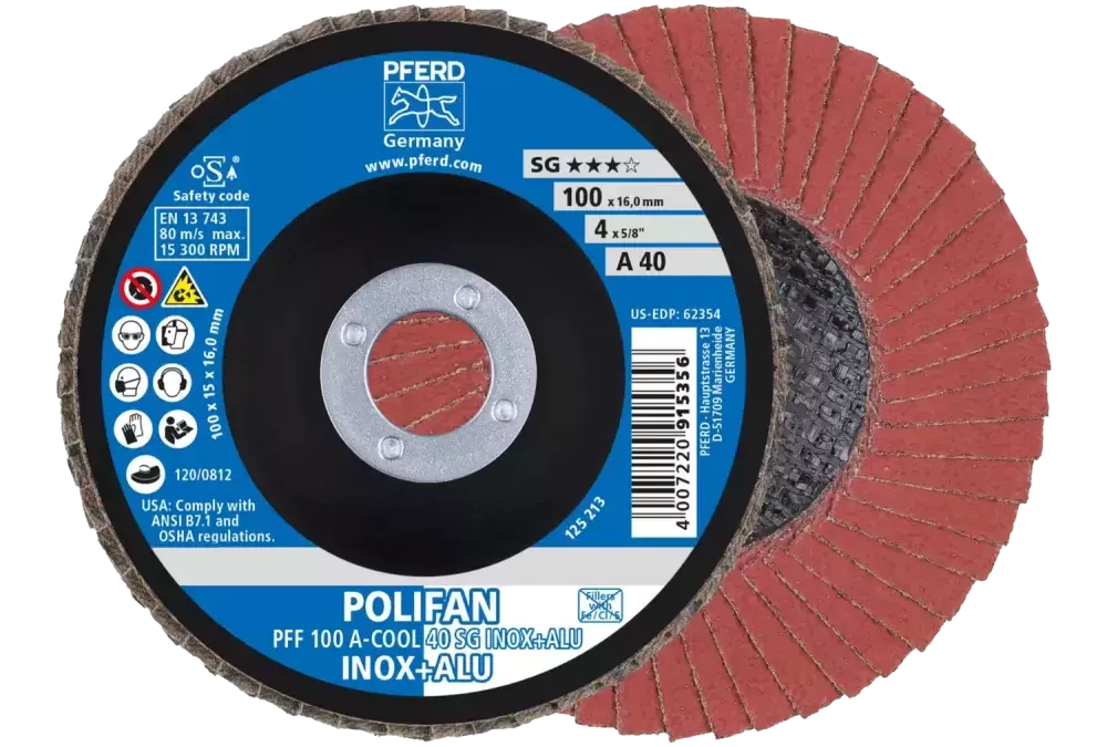 Ściernica listkowa POLIFAN PFF 100 × 16 mm płaska A-COOL 40 SG INOX+ALU stal nierdzewna/aluminium 1