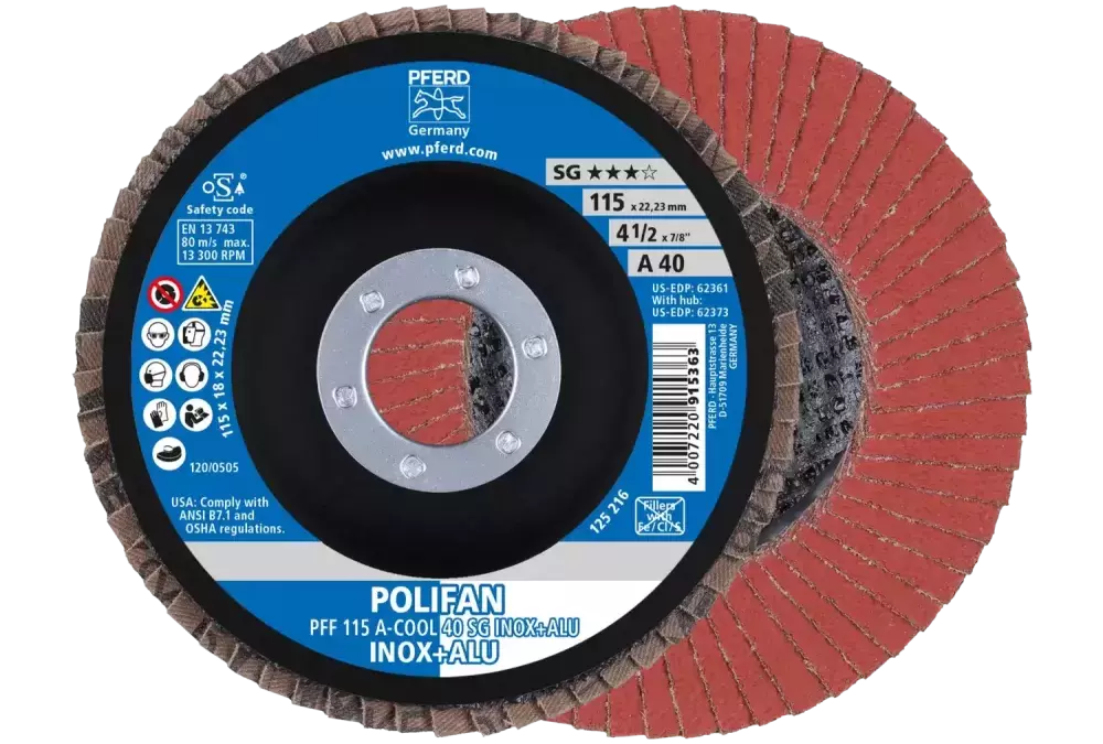 Ściernica listkowa POLIFAN PFF 115 × 22,23 mm płaska A-COOL 40 SG INOX+ALU stal nierdzewna/aluminium 1