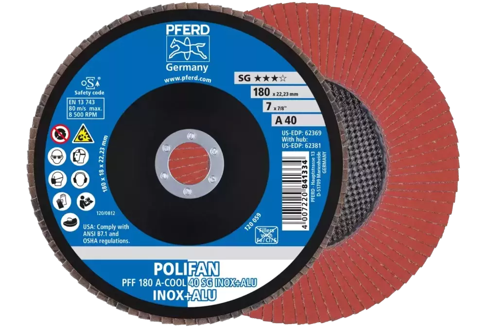 Ściernica listkowa POLIFAN PFF 180 × 22,23 mm płaska A-COOL 40 SG INOX+ALU stal nierdzewna/aluminium 1