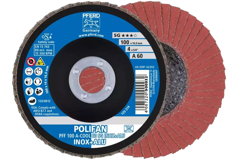 Ściernica listkowa POLIFAN PFF 100 × 16 mm płaska A-COOL 60 SG INOX+ALU stal nierdzewna/aluminium 1