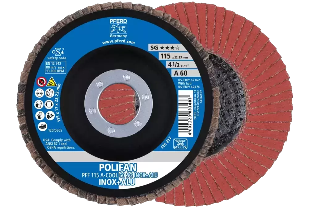 Ściernica listkowa POLIFAN PFF 115 × 22,23 mm płaska A-COOL 60 SG INOX+ALU stal nierdzewna/aluminium 1