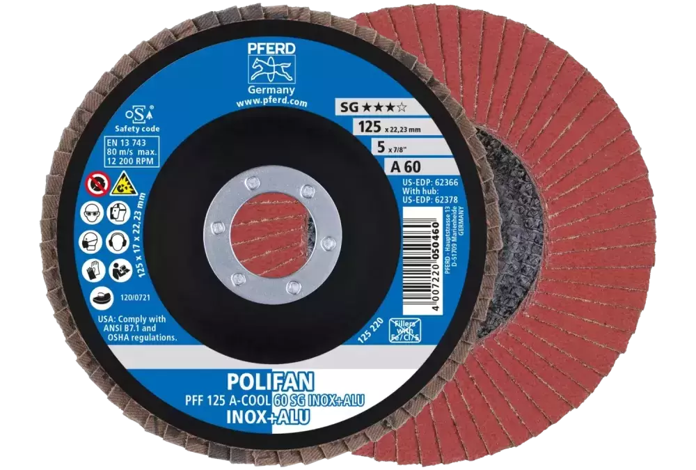 Ściernica listkowa POLIFAN PFF 125 × 22,23 mm płaska A-COOL 60 SG INOX+ALU stal nierdzewna/aluminium 1