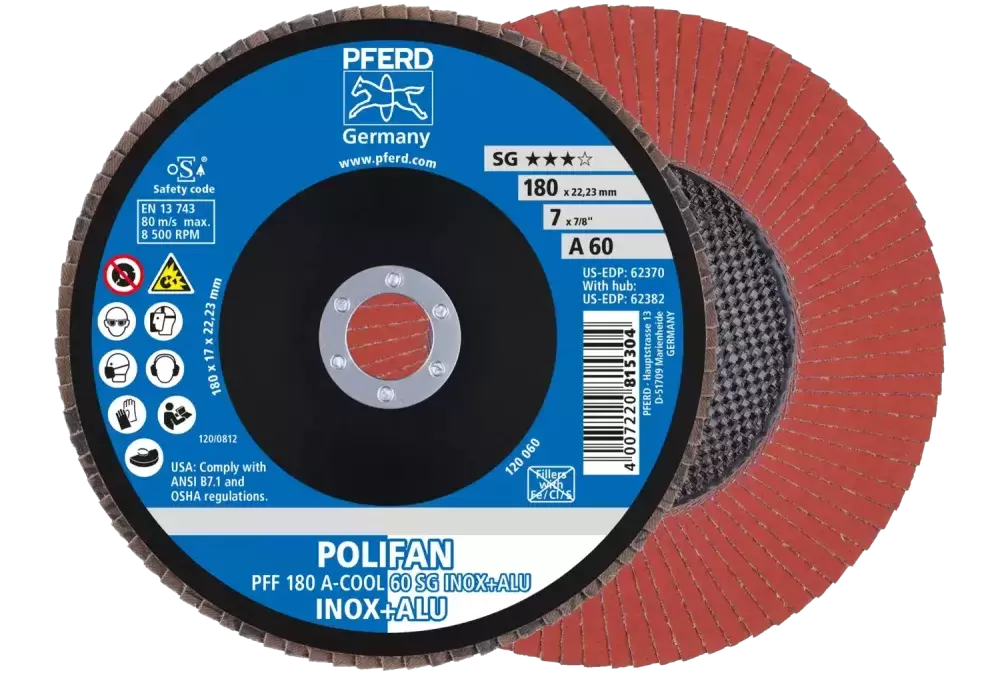 Ściernica listkowa POLIFAN PFF 180 × 22,23 mm płaska A-COOL 60 SG INOX+ALU stal nierdzewna/aluminium 1