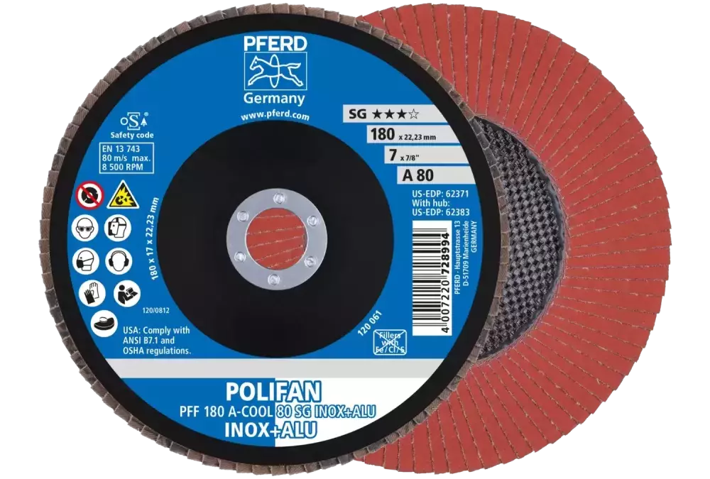 Ściernica listkowa POLIFAN PFF 180 × 22,23 mm płaska A-COOL 80 SG INOX+ALU stal nierdzewna/aluminium 1