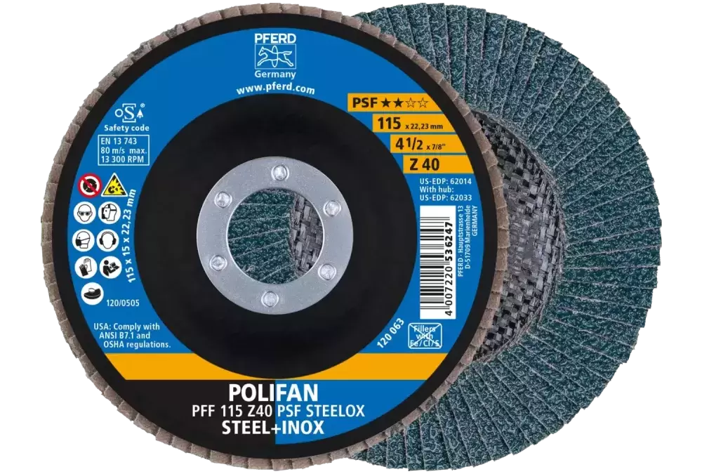 Ściernica listkowa POLIFAN PFF 115 × 22,23 mm płaska Z40 linia uniwersalna PSF STEELOX stal/stal nierdzewna 1