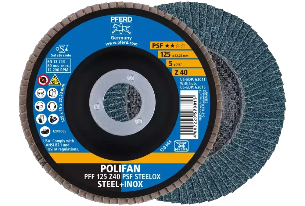 Ściernica listkowa POLIFAN PFF 125 × 22,23 mm płaska Z40 linia uniwersalna PSF STEELOX stal/stal nierdzewna 1