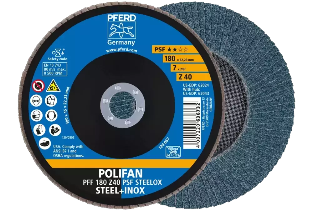Ściernica listkowa POLIFAN PFF 180 × 22,23 mm płaska Z40 linia uniwersalna PSF STEELOX stal/stal nierdzewna 1