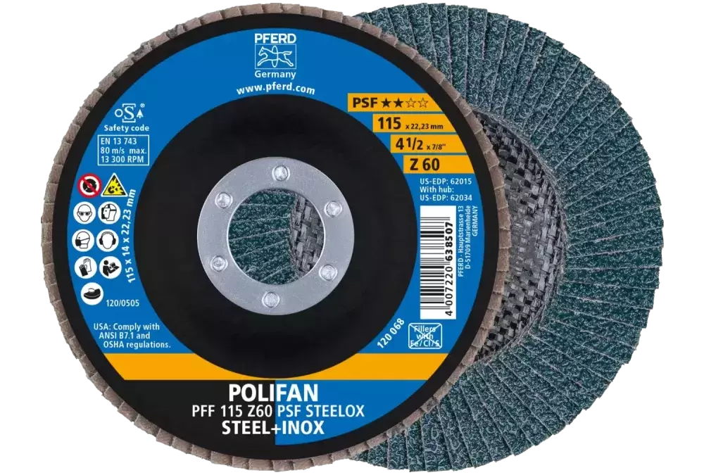 Ściernica listkowa POLIFAN PFF 115 × 22,23 mm płaska Z60 linia uniwersalna PSF STEELOX stal/stal nierdzewna 1