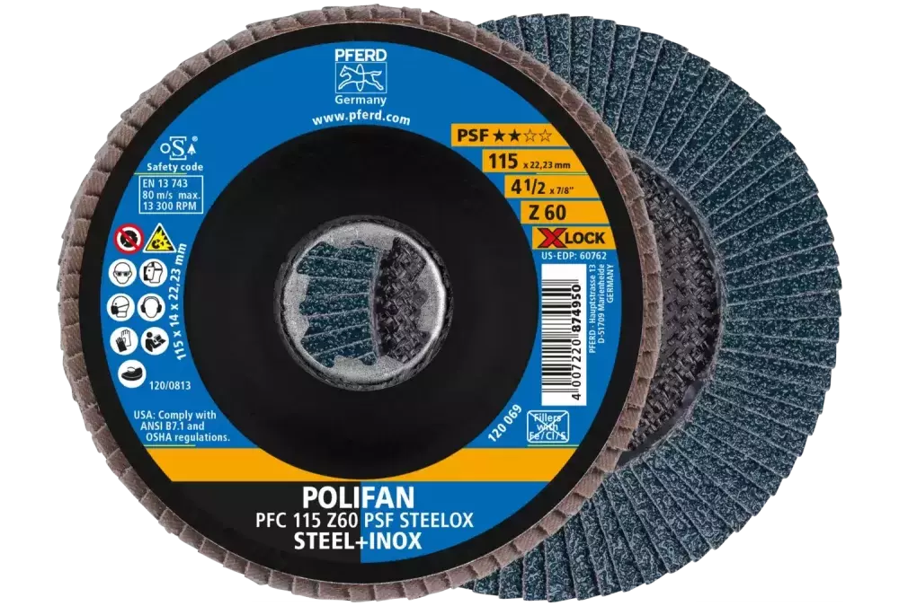 Ściernica listkowa POLIFAN PFC 115 mm X-LOCK stożkowa Z60 linia uniwersalna PSF STEELOX stal/stal nierdzewna 1